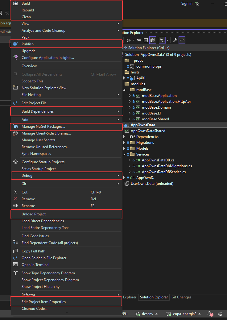 Comandos para projetos