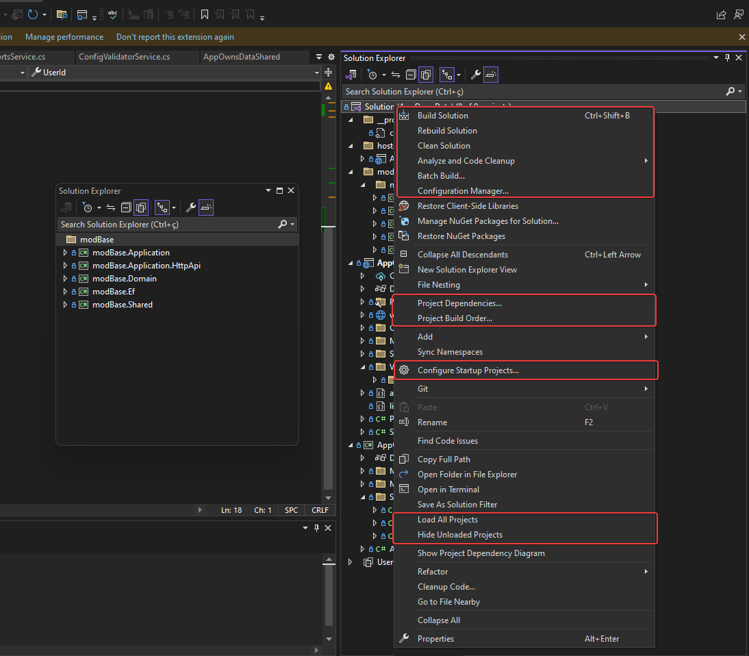 Comandos para soluções