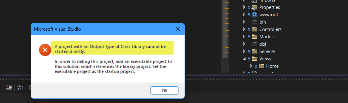 Falha ao executar um class library