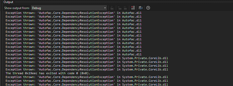 Exceptions despejadas para a janela Output