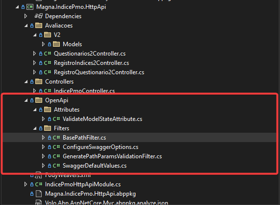 Objetos utilizados para configuração adequada API